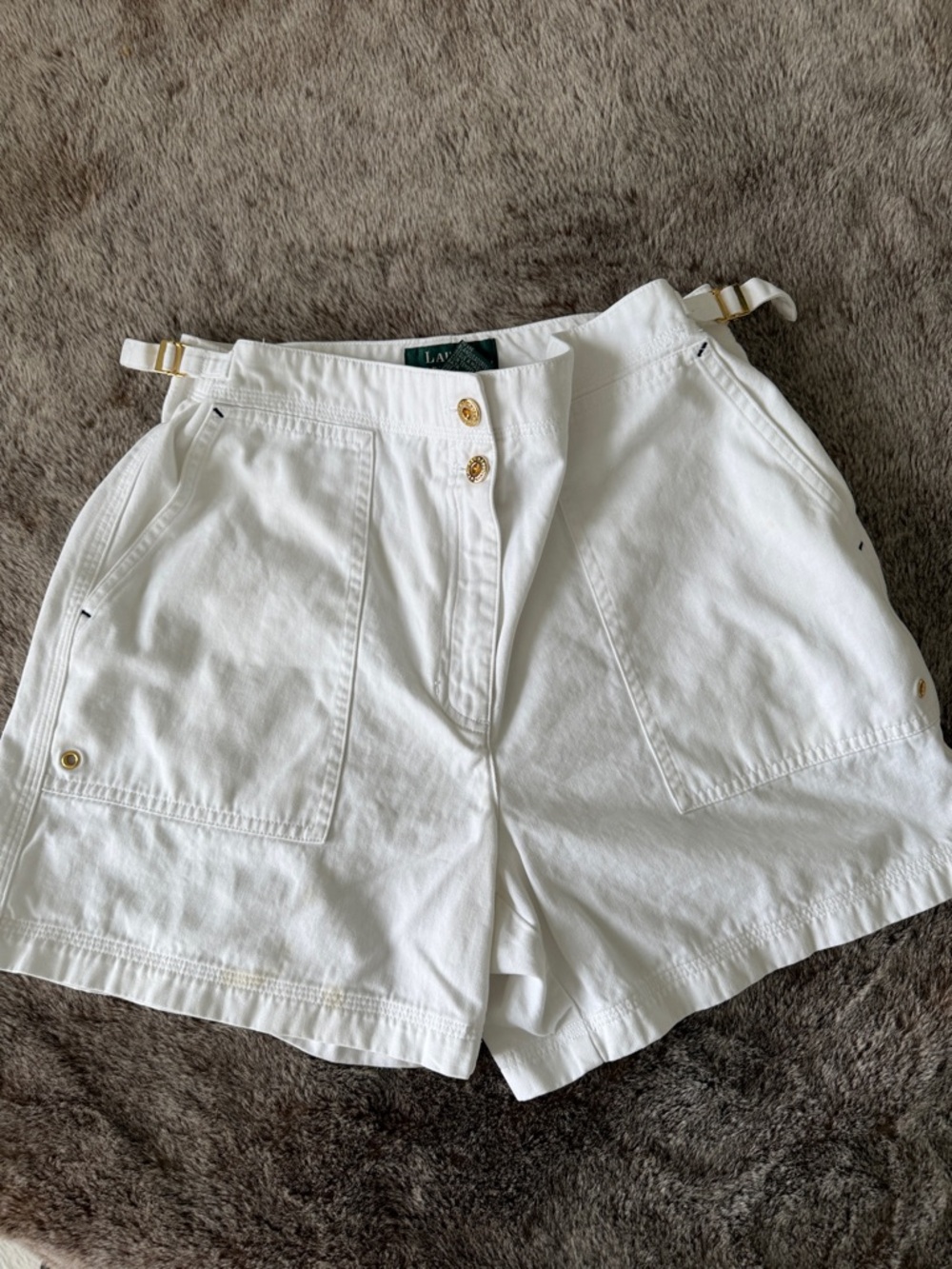 Ralph Lauren White Cotton Bermuda Shorts with Gold-Tone Buckles 12P